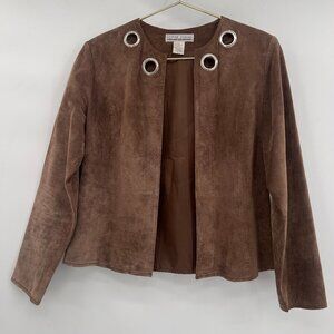 Sophie Chang Studio Long Sleeve Lined Brown Leather Jacket Open Front  Women's 6